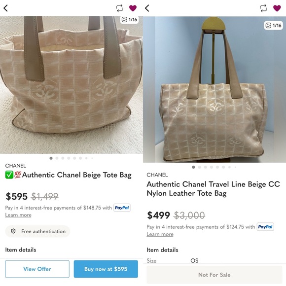 AUTHENTIC CHANEL Travel Line Beige CC Nylon, Leather Tote Bag - Picture 14 of 16